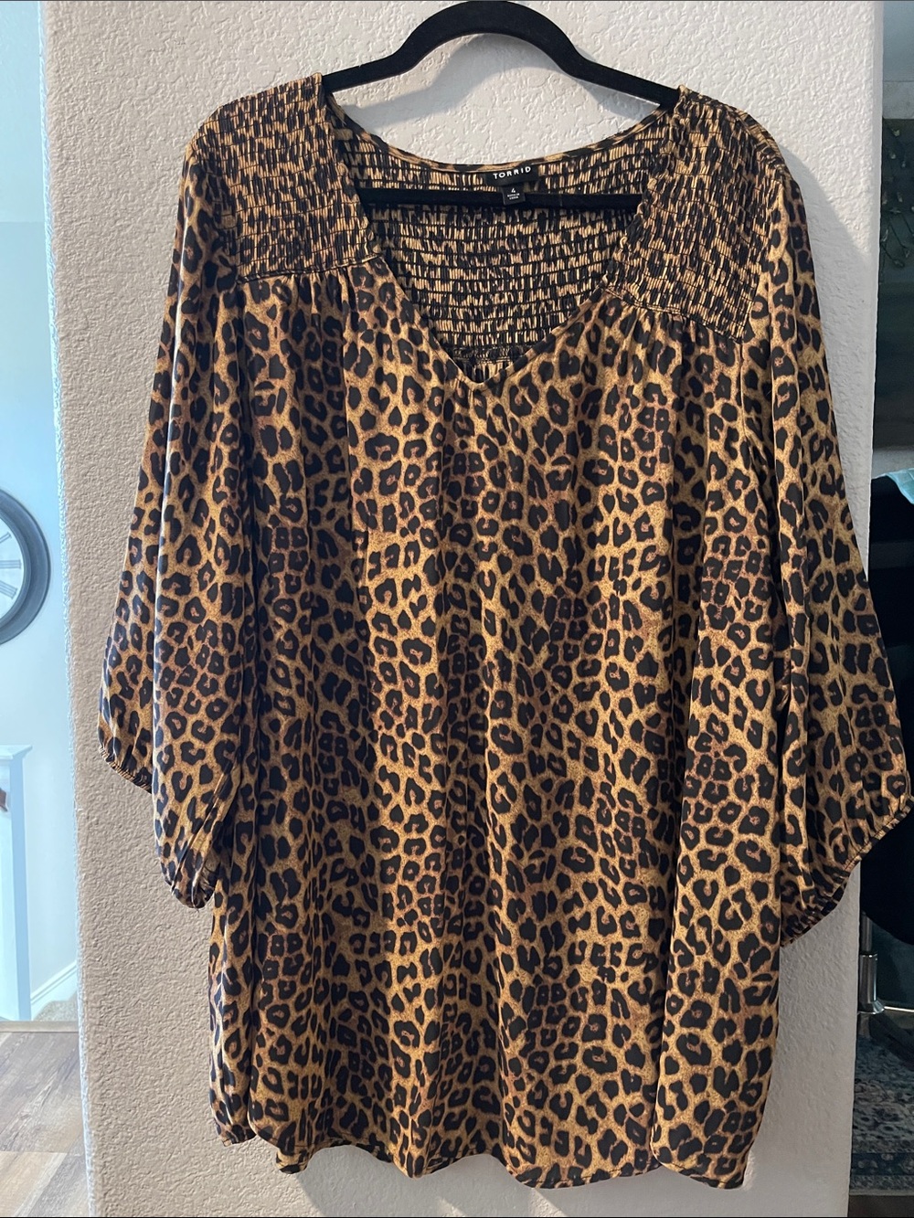 torrid Leopard Print V-Neck Puff Sleeve Tunic - Brown & Black Sz 4 New no tags